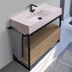 Modern  Console Vanity, Pink Ceramic Sink, 43 inch